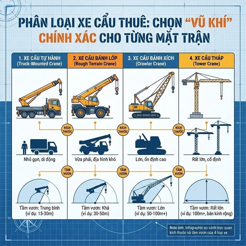 Lựa chọn đúng loại xe cẩu thuê quyết định 50% thành công của dự án